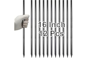 VVOKGO Rebar Stakes 16 Inches Ground Concrete Form Stakes (12pcs), Straight Metal Spikes Heavy Duty with Chisel Point End, 5/16" Diameter Steel Anchors for Fence, Concrete Timber, Garden Plants, Black