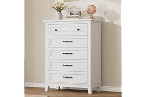 Garvee 41.3 Inch Nightstand with 5 Drawers, Vertical Storage Cabinet with Deep Drawers, Freestanding Wooden Bedside Chest for