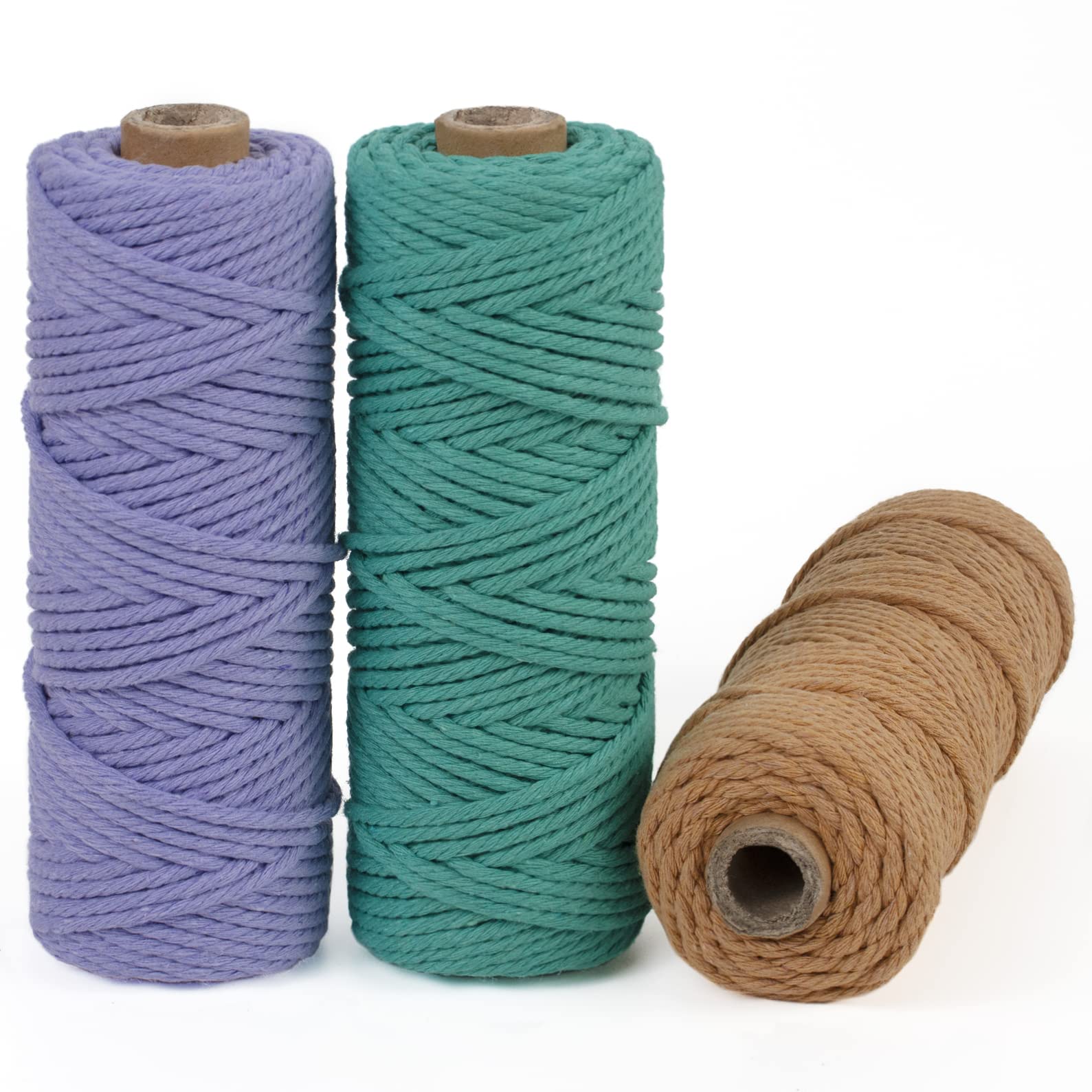 LEREATI Macrame Cord 3mm Set, 150m Thick Macrame Cotton Rope Yarn, 4 Strand Twisted Soft Macrame String for Crafts, Plant Hanger, Wall Hanging, Gift Wrapping, DIY, Home Decoration (3 Color R)