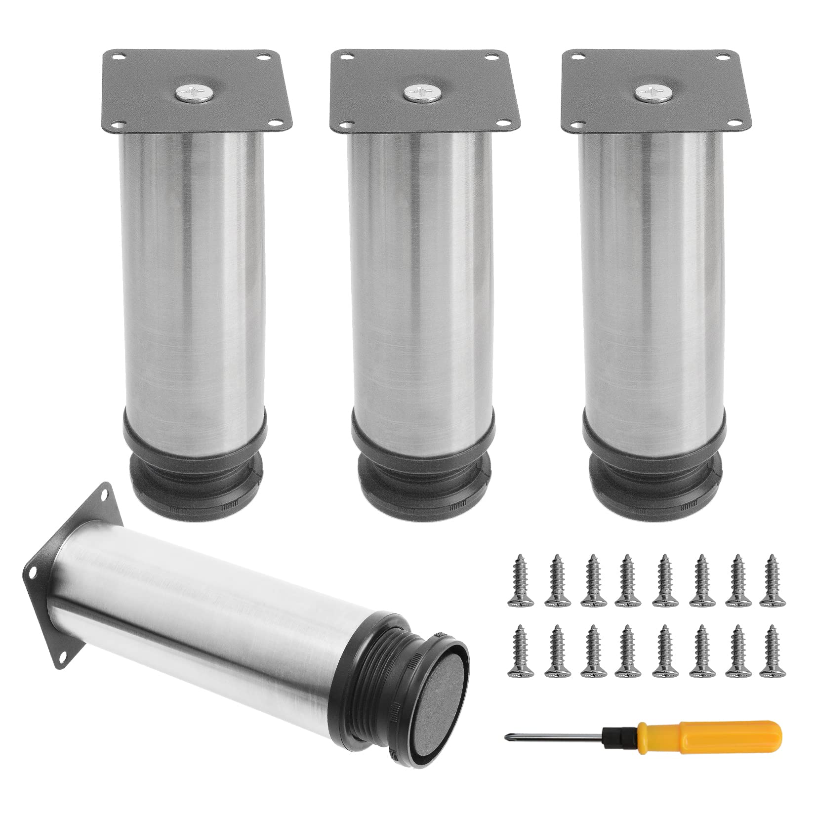 Toolzia 4Pcs Furniture Legs, 5.9"/15cm Adjustable Furniture Support Feet,Adjustable Height Replacement Support Feet Legs for Sofa Table Chair Desk Kitchen Cupboard Cabinets Legs Feet (Silver)