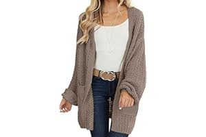MEROKEETY Women's 2025 Fall Open Front Chunky Knit Sweater Oversized Lantern Sleeve Cardigan Outwear