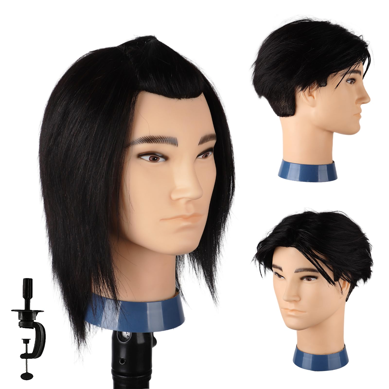 DaizySight Barber Mannequin Head Male with 100% Human Hair, Male Haircut Practicing Head with Thick Hair, Hairdresser Manikin Doll Head for Training Hair Styling (Black Hair, 13 Inches)