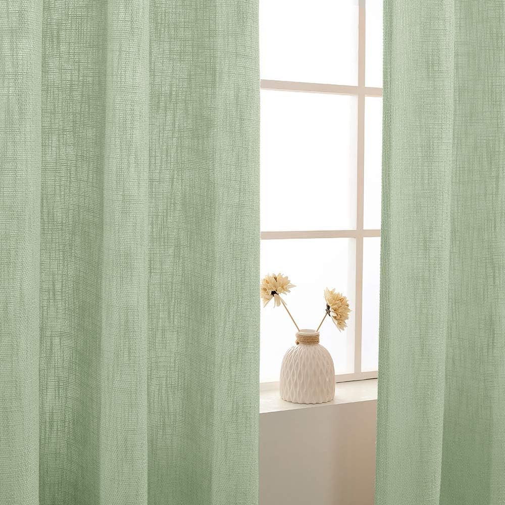 jinchan Sage Green Linen Window Curtains for Kitchen