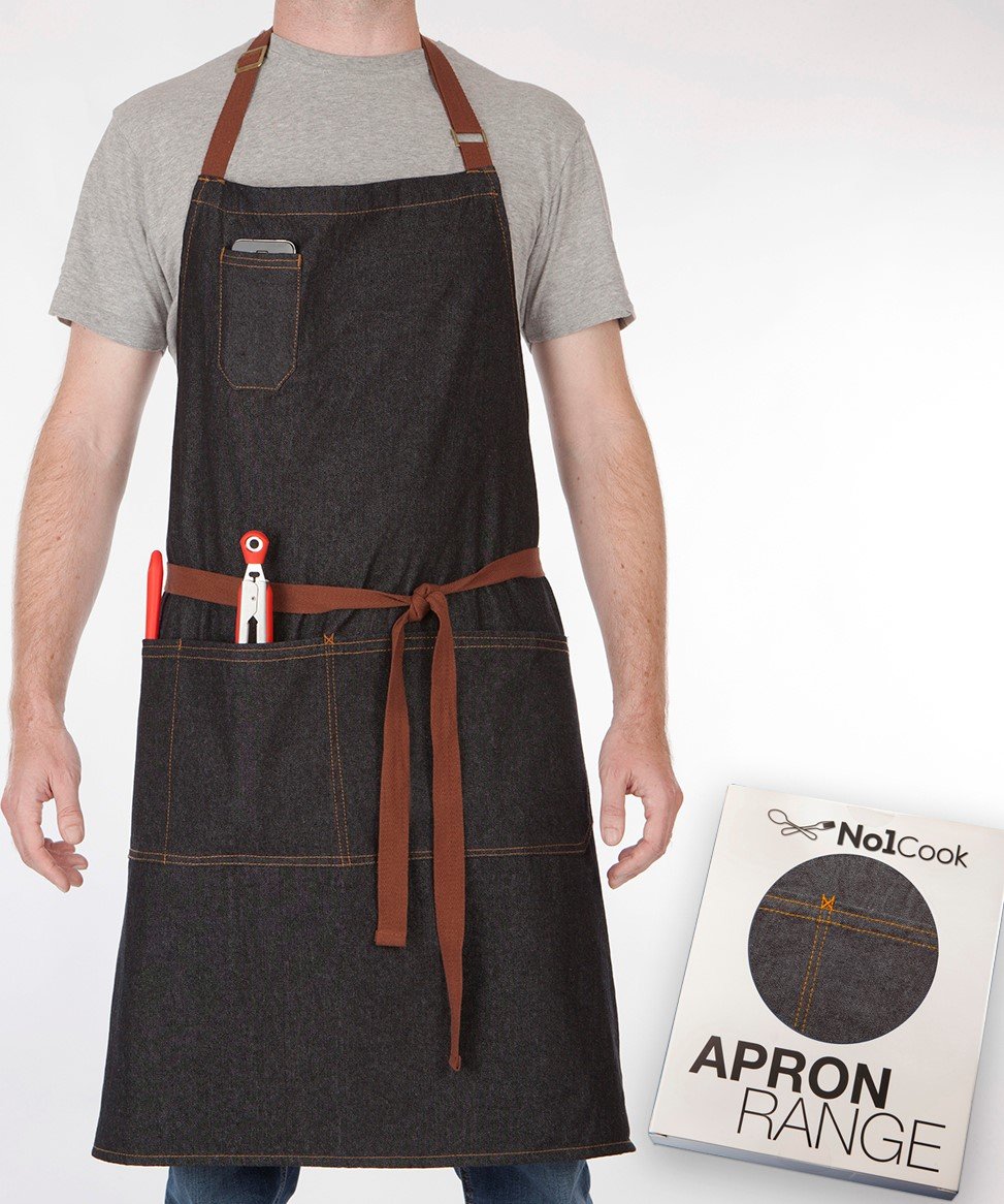 Chef Apron by No1Cook Durable cotton denim apron with pockets for men