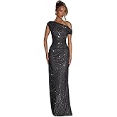 VKBRIDAL Sparkly Prom Dress 2026 One Shoulder Evening Dresses Ruched Gowns Sequin Long Corset Formal Dresses for Women