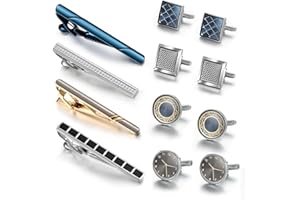 wynameleri Cufflink and Tie Clip Set for Men, 12 PCS Necktie Bars and Cuff Links Formal Business Dress Shirts Buttons Case Packed