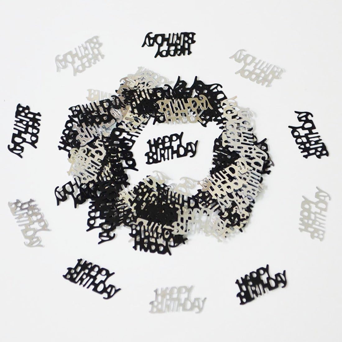 1000 Pieces 50g Metallic Foil Words Letters Happy Birthday Confetti Party Supplies, Table Scatters Decoration for Birthday, Wedding, Holiday, Anniversary, Special Occasions (Silver Black Combo)