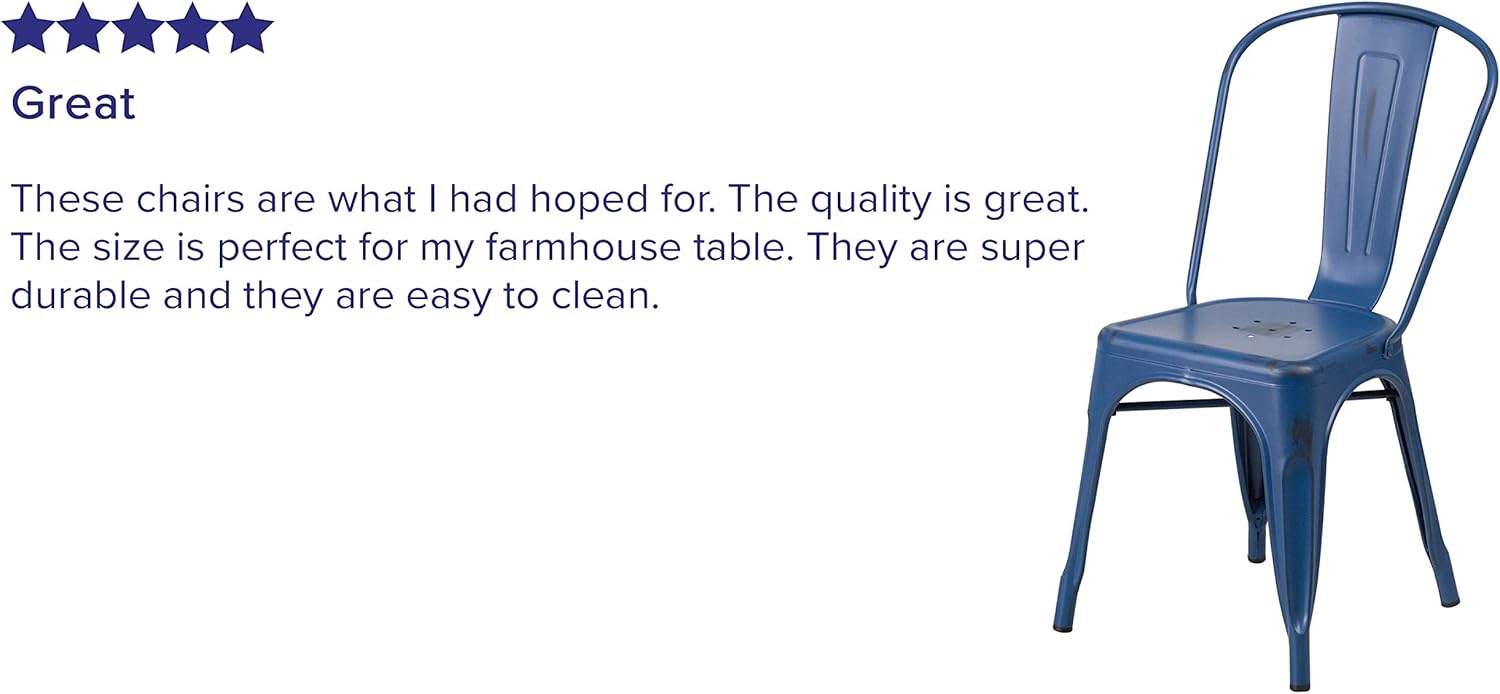 Flash Furniture Commercial Grade 4 Pack Distressed Antique Blue Metal Indoor-Outdoor Stackable Chair: Garden & Outdoor