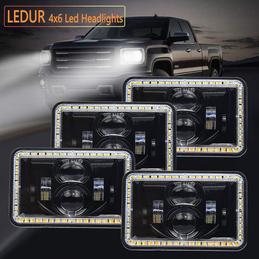 LEDUR 4x6 Led Headlights Rectangular Dot Approved Sealed Beam Led H4656 H4651 H4652 H4666 H6545 for 