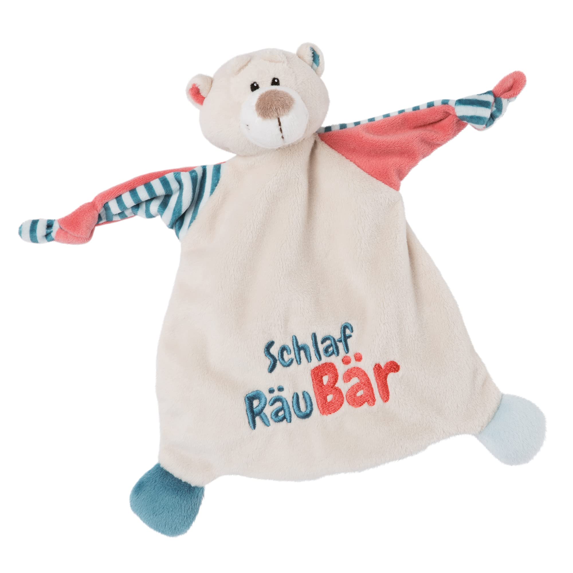 NICI 46732 Bear Sleep Robber Bear 25 x 25 cm from 0+ Months - Cuddly Blanket for Babies & Toddlers - Baby Cuddly Toy/Cuddle Blanket - Comforter for Girls and Boys, Beige/Blue