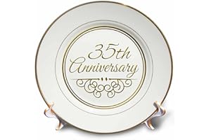 3dRose 35th Anniversary gift - gold text for celebrating wedding anniversaries - 35 years married together - Porcelain Plate,