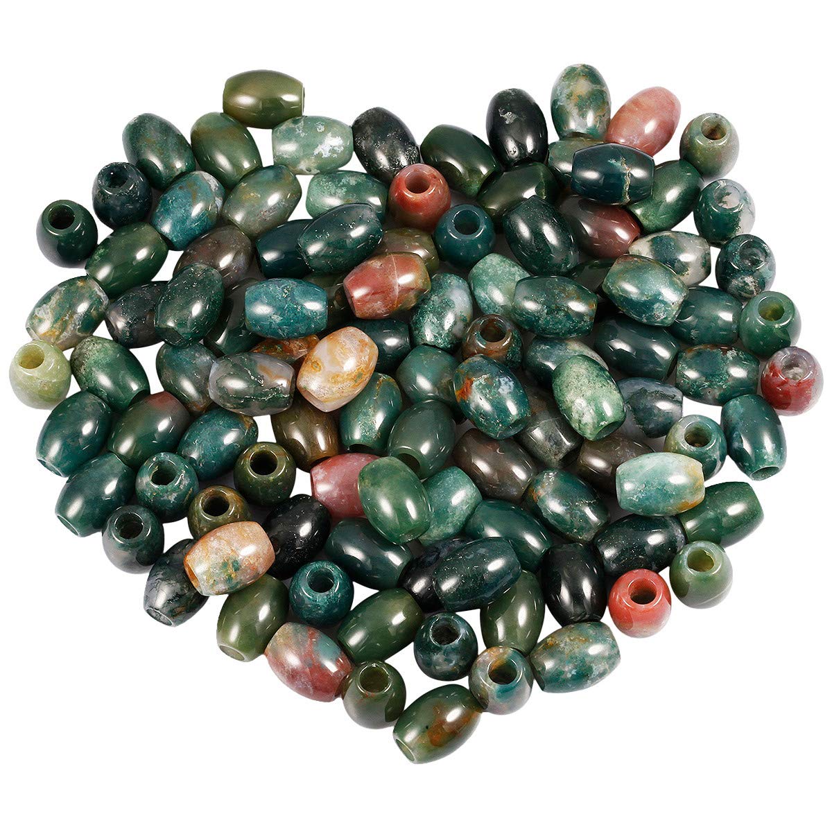 KYEYGWO Indian Agate Large Hole Polished Gemstone Beads for Bracelets, Oval Loose Charms European Bead for Jewelry Making, Pack of 20