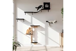 PELUOMOZ Wall Mounted Cat Furniture Set of 4 – 4 in 1 Cat Wall Shelves with Hammock, Bridge, Climbing Tree & Perch – Shelves for Large Cats, Holds Up to 30 lbs, Indoor Playground