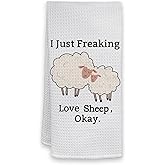 HIWX Sheep Lover Decorative Kitchen Towel - I Just Freaking Love Sheep Okay - Dish Hand Towel for Bathroom Kitchen Decor 16x24 Inches