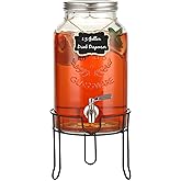 1.5 Gallon Glass Drink Dispenser with Stand – Large Beverage Dispenser with Stainless Steel Spigot, Chalkboard Tags & Marker – Glass Water Dispenser for Fridge, Parties, Weddings and Home Use,Silver