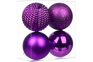 GNFLUS Christmas Ornaments Balls 4.7" Large Christmas Decorations Xmas Tree Shatterproof Big Purple Christmas Ball Ornaments with Hanging Loop for Wedding Holiday Halloween Party Indoor Outdoor Decor 4 Pcs