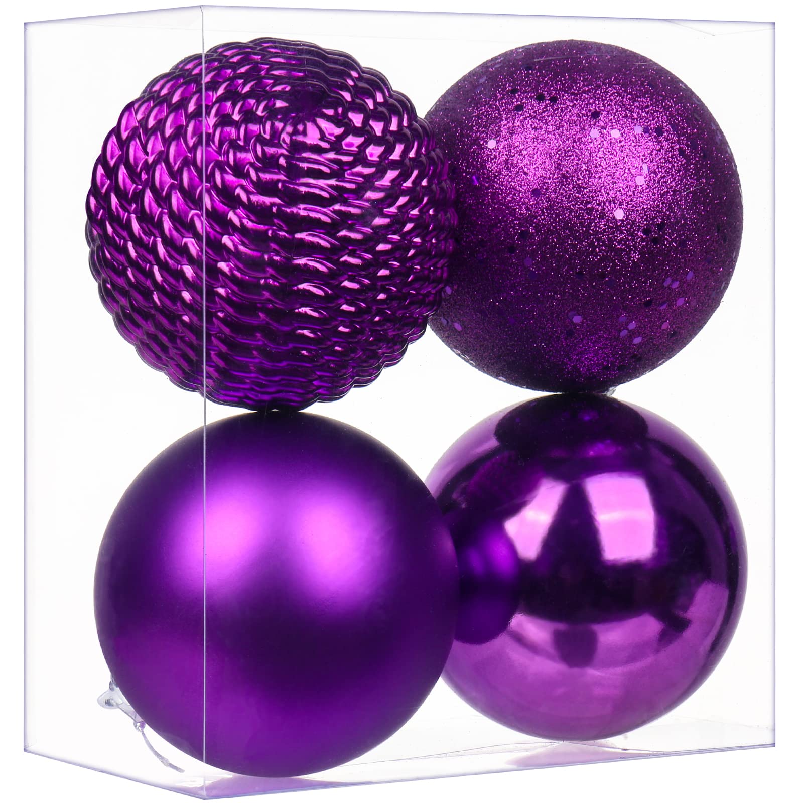 Briful 12CM Large Christmas Baubles, 4 PCS 4.7" Xmas Tree Decorations Purple Christmas Bauble Decorations Hanging Ornaments for Home Festival Decor