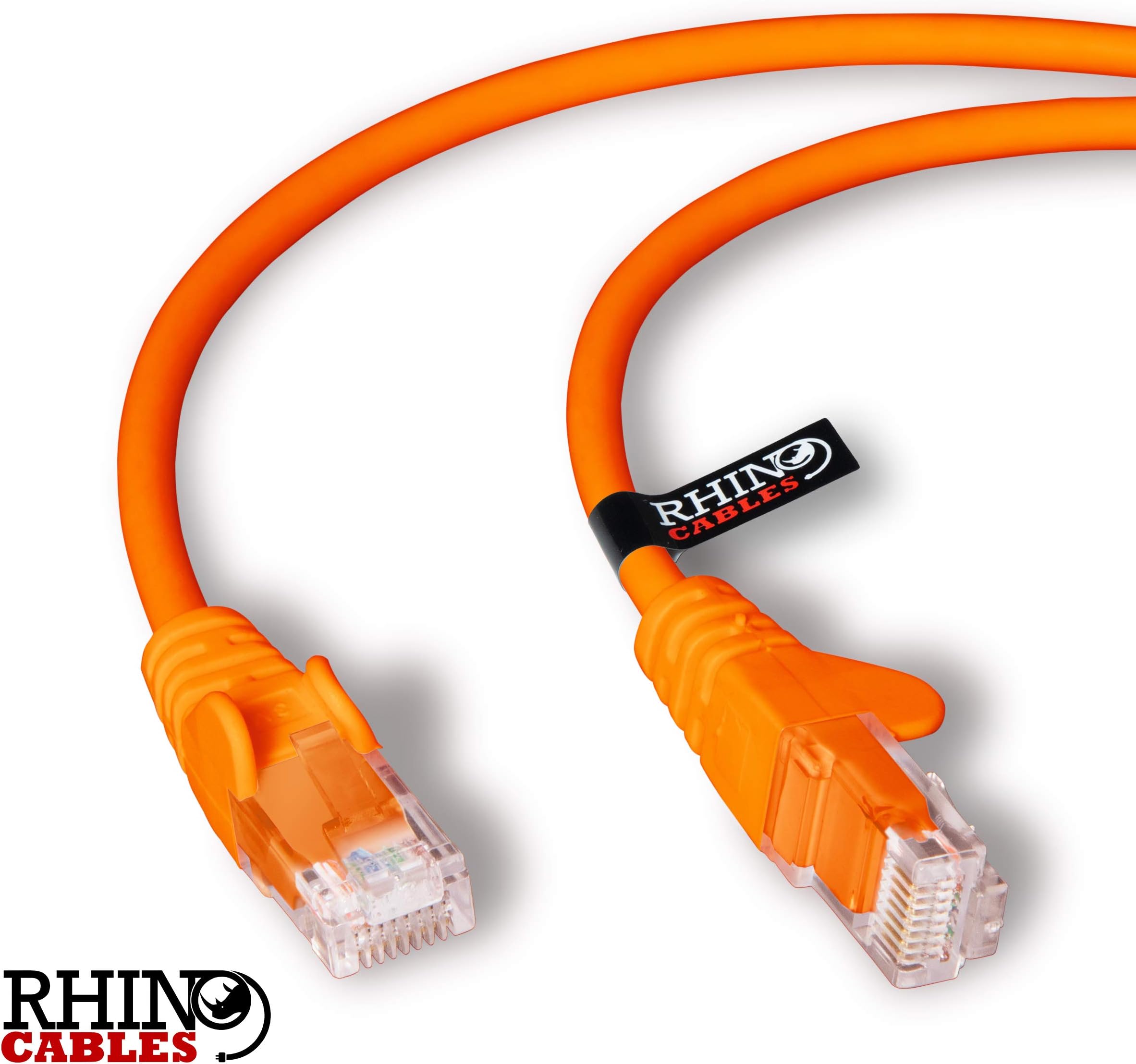 rhinocables CAT5e High-Speed Ethernet Patch Network Cable for LAN — Snagless Cable with RJ45 Connector Lead — Ideal for Internet, Router, Modem, Smart TV, PC & Laptop (0.12m (12cm), Orange)