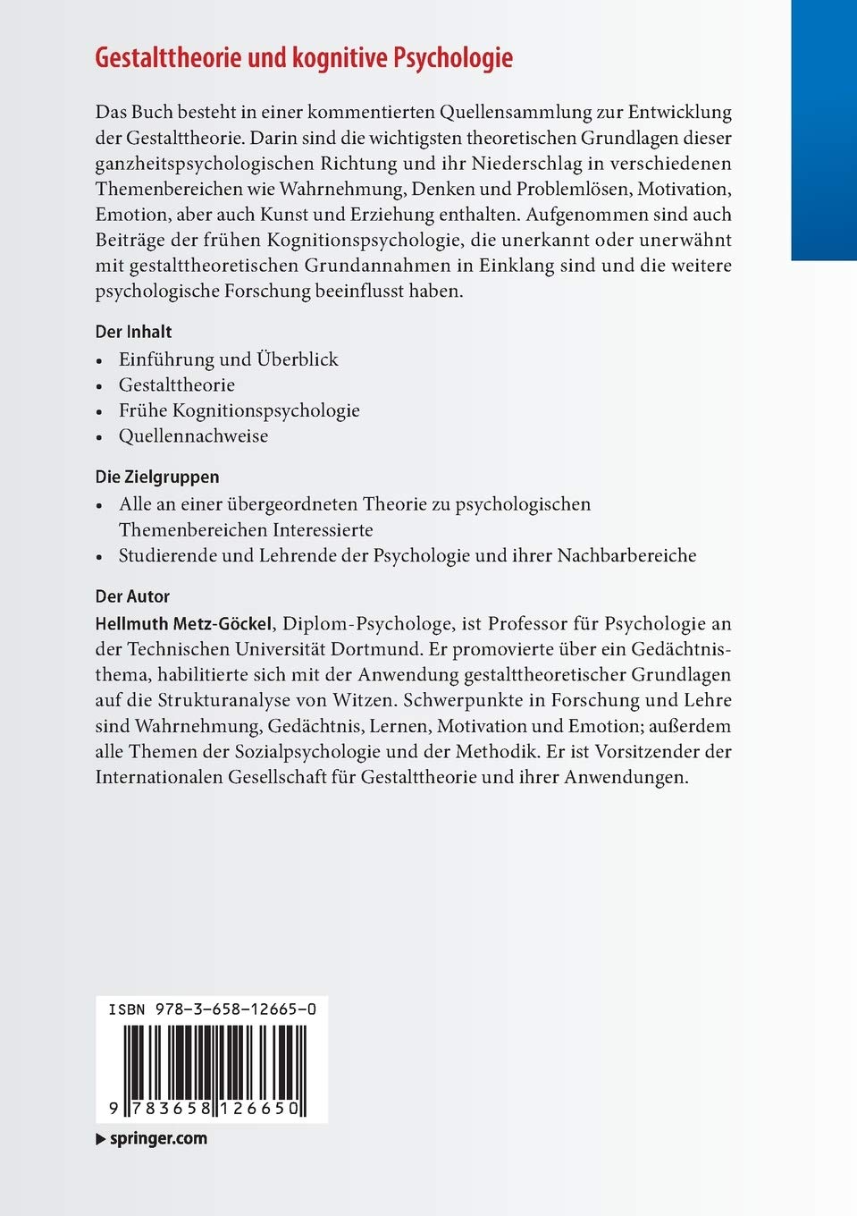 Gestalttheorie Und Kognitive Psychologie Schlusseltexte Der Psychologie Amazon De Metz Gockel Hellmuth Bucher