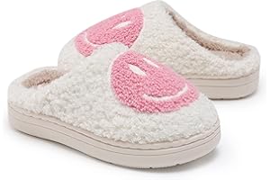V-CEN Smile Face Slippers for Kids Happy Face Slippers for Girls Boys Soft Plush Warm Slipper Anti-Slip Winter Fluffy House Shoes Soft Memory Foam Comfort Cotton Kids Slippers Indoor and Outdoor