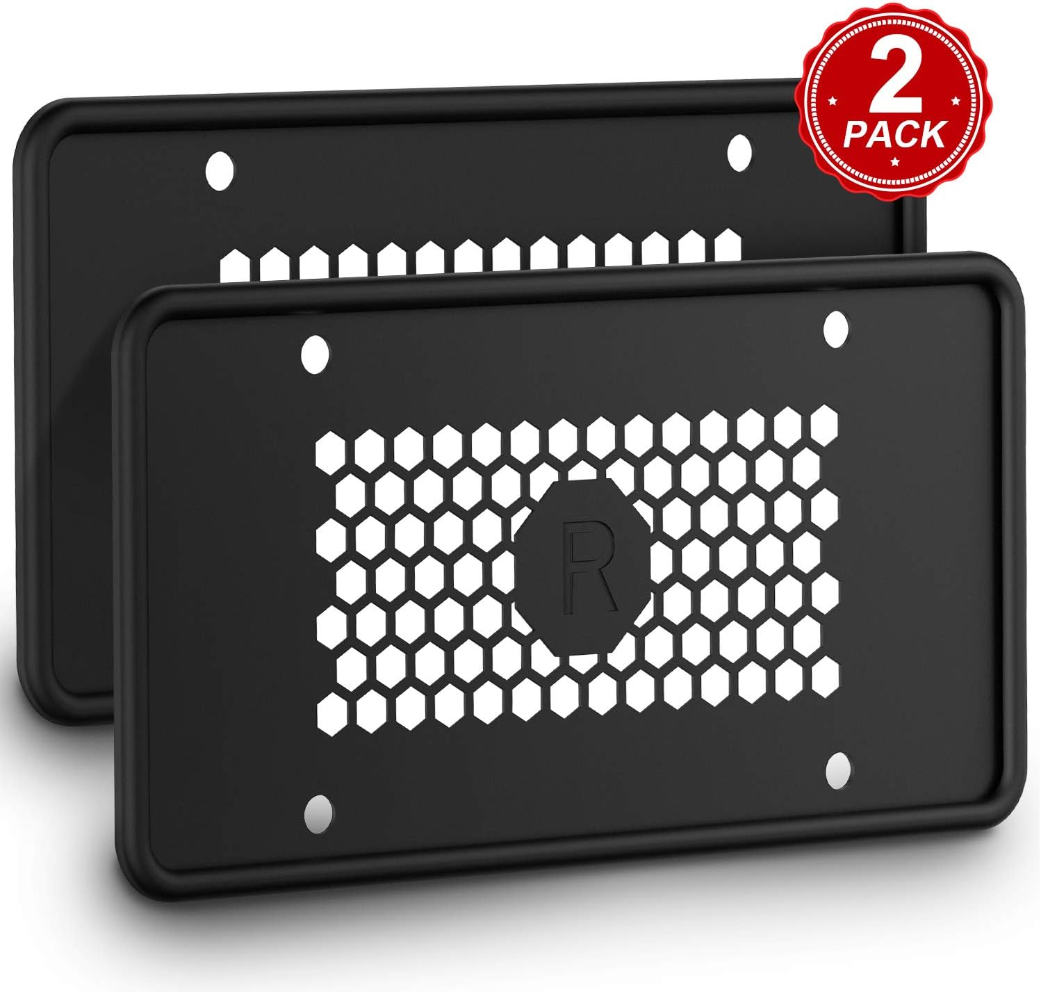 Karoad Silicone License Plate Frames with 8 Screws and 8 Screw Covers, Black Car License Plate Cover License Plate Holder - Waterproof Rust-Proof Non-Deformation Cold and High Temperature Resistance