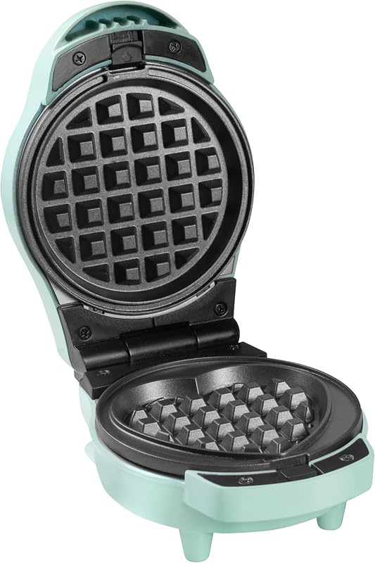 Mini Piastra per Waffle 12,5 cm – Piastre Rotonde e a Cuore – Rivestimento Antiaderente – Manico Cool Touch – Spie Luminose – Macchina per Mini Waffle di Bruxelles - Blu - AMW500MD