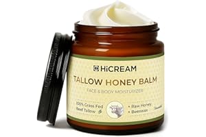 Hicream Beef Tallow for Skin, Beef Tallow and Honey Balm, 100% Organic Grass-Fed Beef Tallow Balm, Face & Body Moisturizer, Deeply Nourishment for Dry, Cracked, Sensitive Skin, Natural Formula (4 Oz)