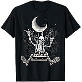 Moon Skeleton Rock On Hand Spooky Halloween Rock Concerts T-Shirt