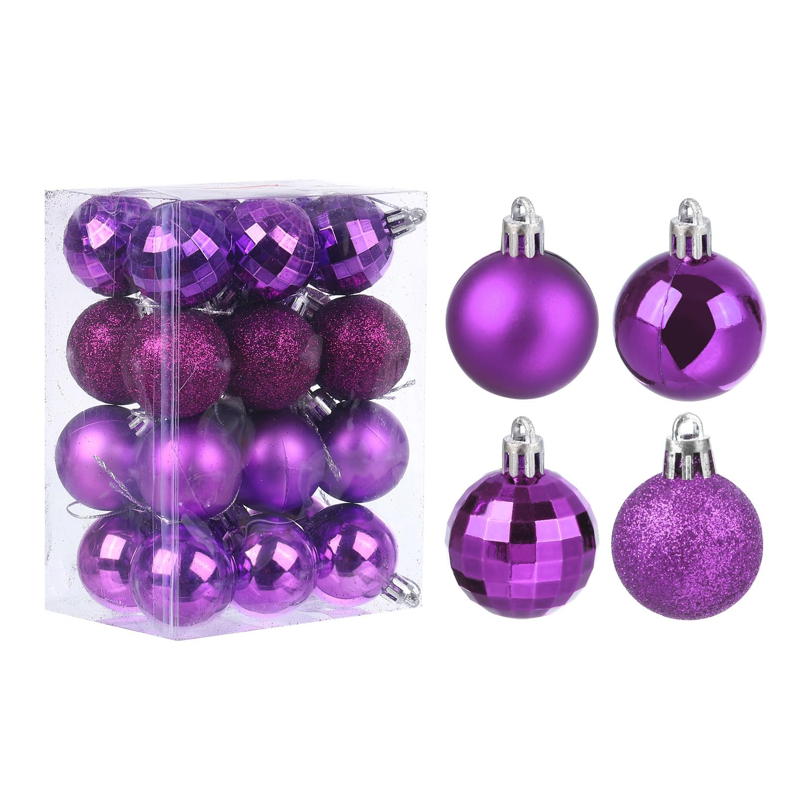 uxcell 24Pcs Purple 1.57 Inch Christmas Balls Ornaments Shatterproof Ornaments Hanging Baubles for Xmas Trees, Wedding, Party Decorations