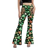 Womens St Patricks Day Bell Bottoms, Plus Size High Waisted Printed Flare Legging Green Pants Women Bell Bottoms Pants Red