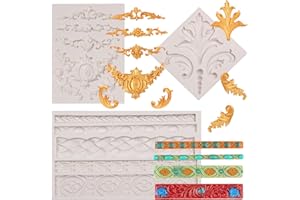 Baroque Scroll Silicone Mold, Relief Feather Lace Chocolate Molds, Cake Border Fondant Baking Molds for Cake Decoration Cupca
