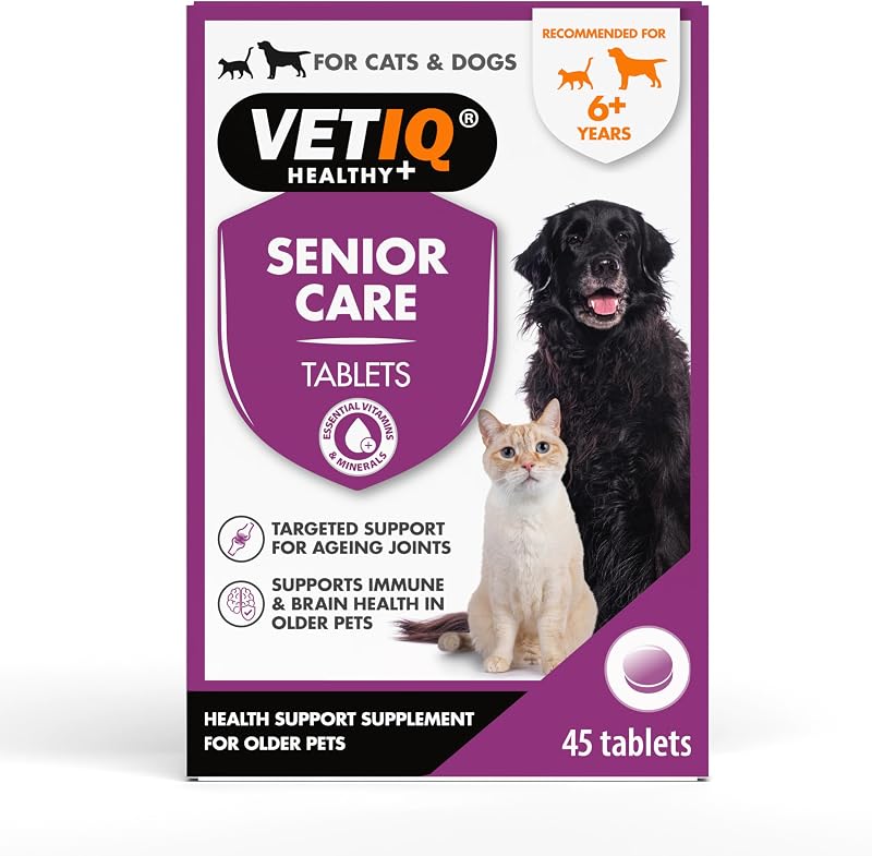 VETIQ Senior Care Supplement Cats Dogs 45 Tablets Joint Immune Brain Health