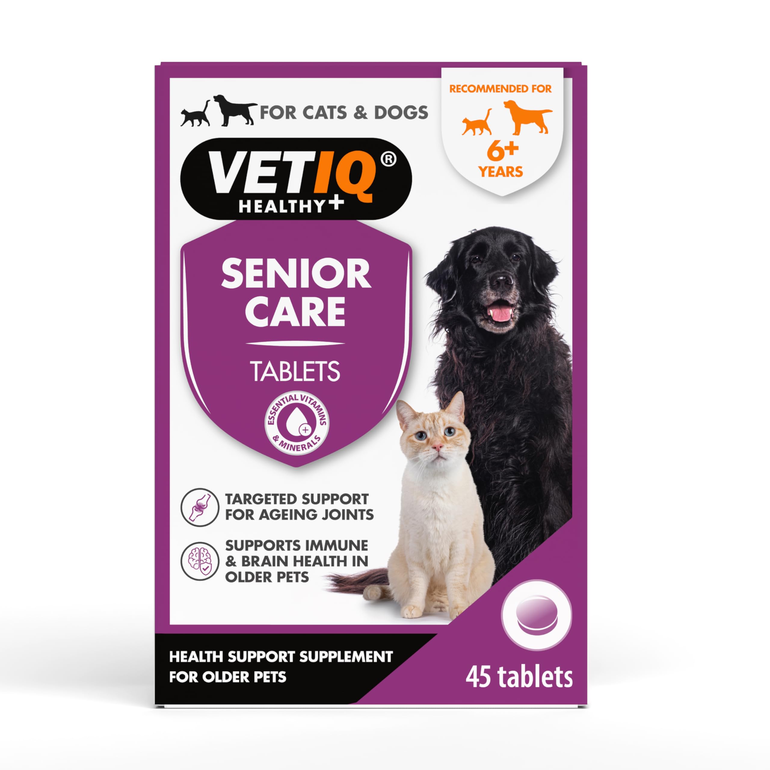 VETIQ Senior Care Supplement For Cats & Dogs, Health Support For Senior Pet's Joints & Maintains Immune & Brain Health, 45 Tablets (Pack of 1) — image 1