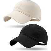 spxkd Baseball Cap for Men Women Washed Cotton Unstructured Baseball Hats Breathable Unisex Golf Dad Hat (US, Alpha, Medium, Large, 2Pcs Black and Beige)