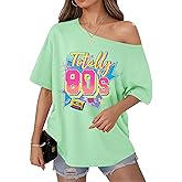 OCURHU 80s Shirts for Women Oversized Retro Off The Shoulder Top Disco 80s 90s Theme Party Outfit