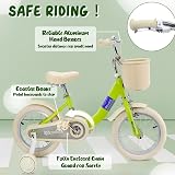 SIMEIQI Kids Bike 14 Inch Girls with Stabilisers Kickstand Handbrake Basket Bell view 3