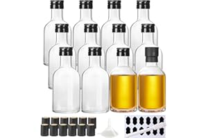 BPFY 12 Pack 3 oz Small Glass Bottles with Black Screw Lids and Heat Shrink Capsules, Empty Mini Glass Liquor Bottles, Dishwa