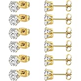 MDFUN 6 Pairs Stud Earrings Sets 3-8MM 18K Gold Plated Round 5A+ Cubic Zirconia Earrings Hypoallergenic CZ 6 Prong Ears Jewelry for Women