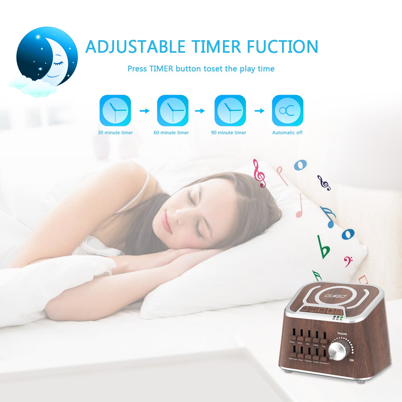 White Noise Machine, Olago Mixed Sound Sleep Spa Machine for Insomniac, Yoga, Working, Speech Privacy and Baby Nursery - Bluetooth Speaker with 10 Natural Soothing Sound