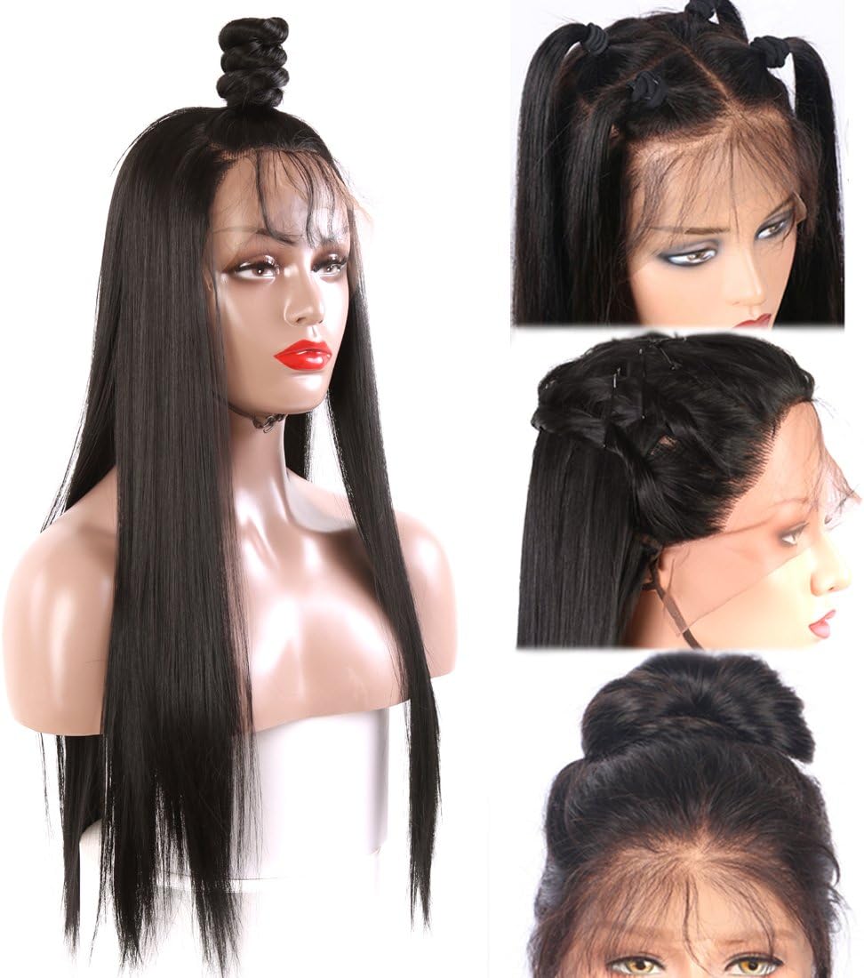Helene Glueless Lace Front Wigs Straight Hair Long Synthetic Lace Front Wig for Women Heat Resistant High Swiss Lace Part Handmade Natural Hairline with Baby Hair (22 Inches Black Color)