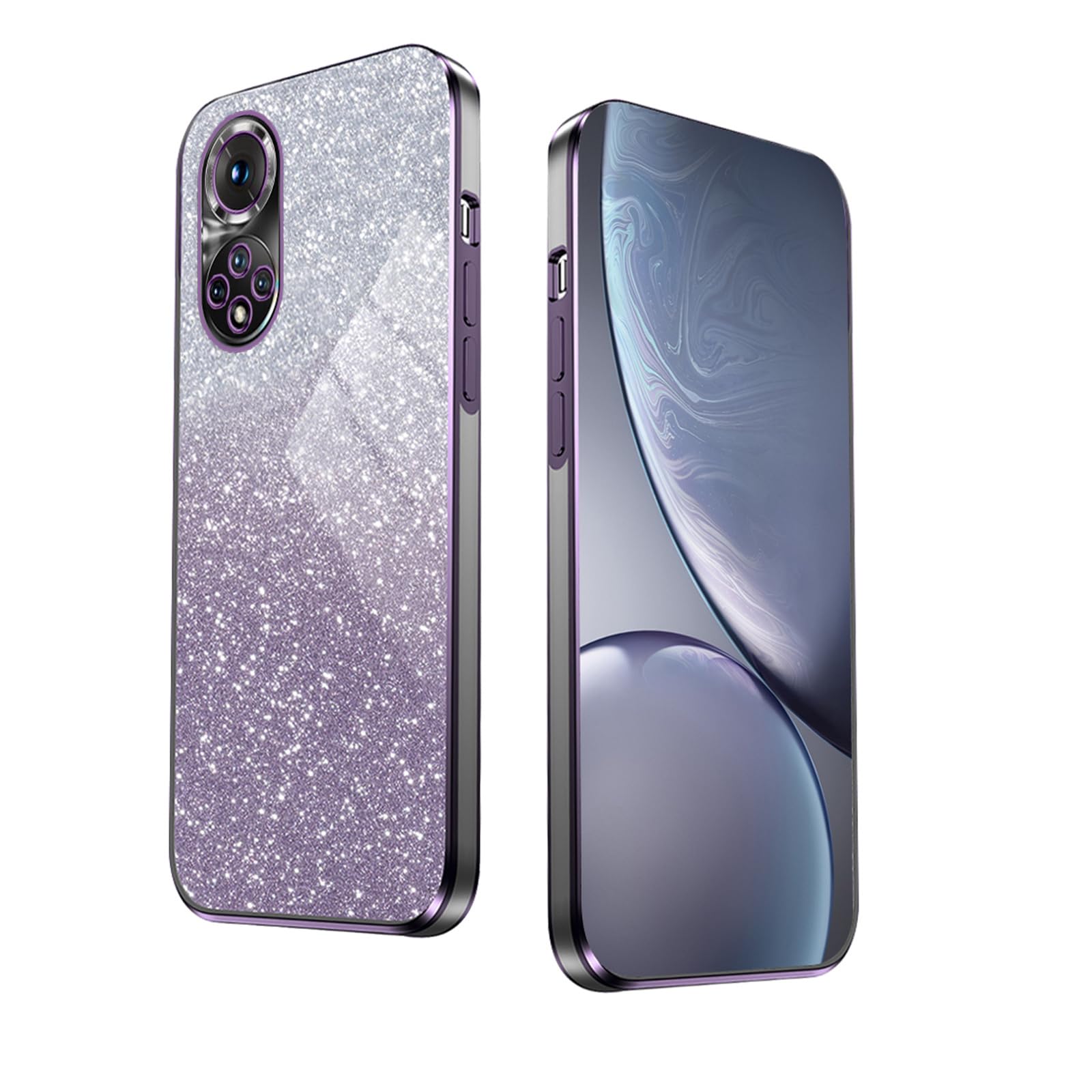 WBWONE Glitter Case for Huawei Honor 50 5G / Nova 9 Case, Electroplated Edge, Flexible Protection, Shockproof Soft Cover Shell with Glitter Stickers - Purple
