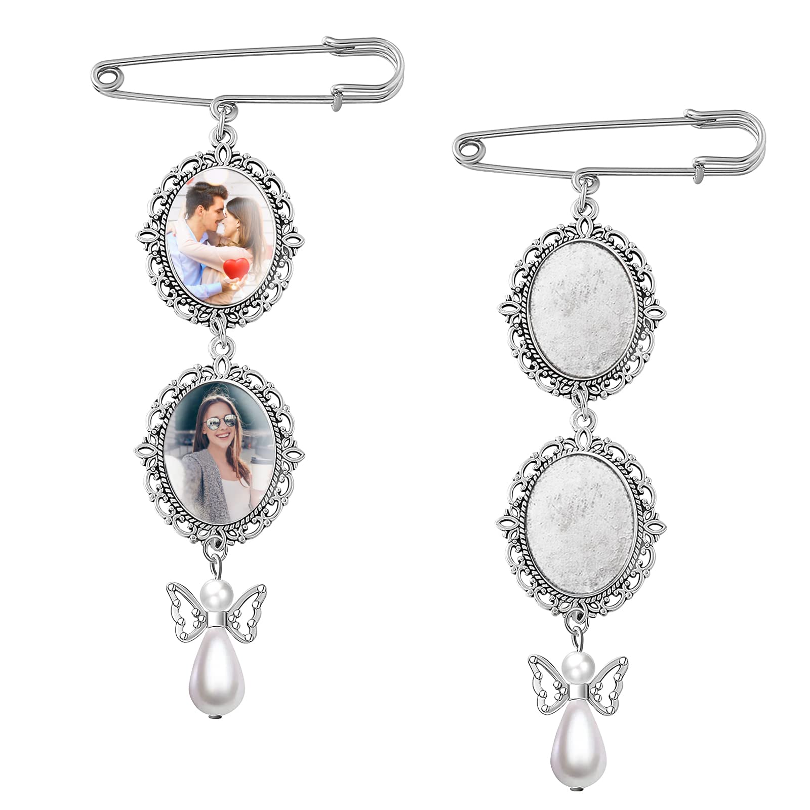 URROMA 2 Pieces Wedding Bouquet Charms with Oval Lace Frame for Bride or Groom Photo
