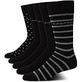 Calvin Klein Mens Dress Socks - 5 Pairs Soft Cotton Blend Crew Socks for Men - Classic Comfort Stay Up Cuff Mixed Pattern