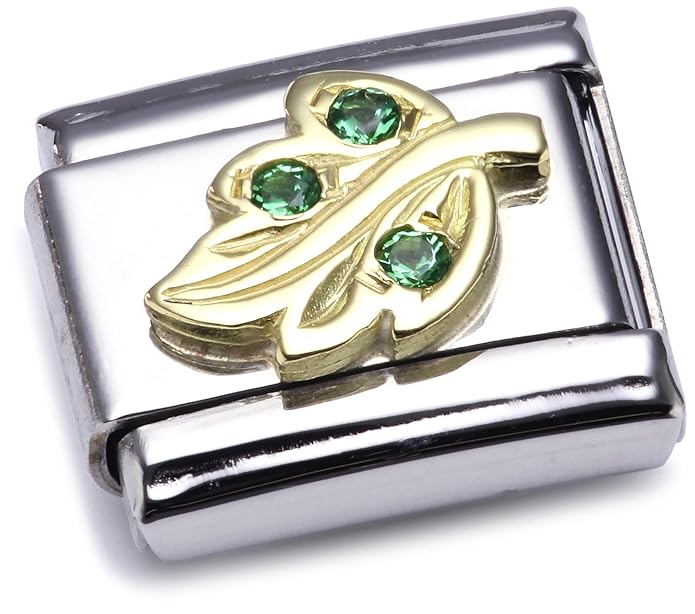 Nomination Comp. Classic Nature Edelstahl, 18K-Gold und Cubic Zirc. (Blatt Grun) 030319
