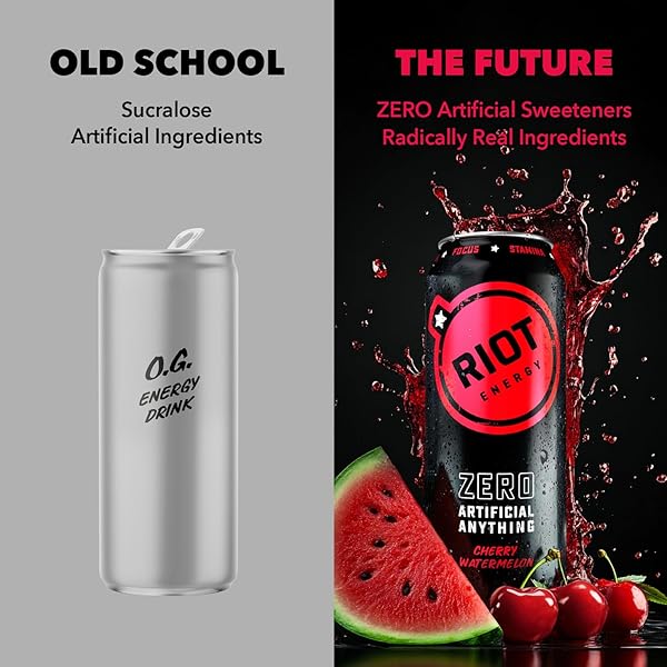 RIOT CLEAN ENERGY DRINK, CHERRY WATERMELON, ORGANIC, NO SUGAR ADDED, MADE WITH REAL FRUIT, 100MG L-THEANINE, 16 FL OZ