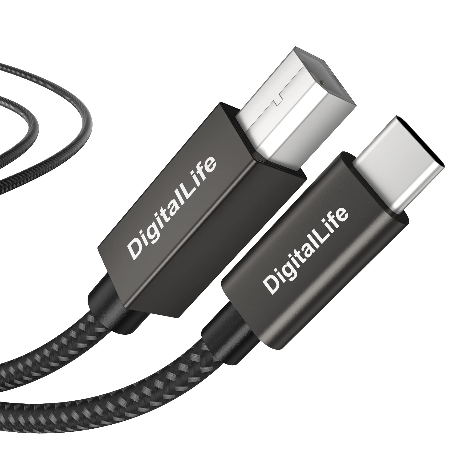 DigitalLife FlexMIDI Vortex 2M USB-C to B MIDI Cable | Braided Nylon | For MIDI Controllers and USB Audio Interfaces | Compatible with Windows, macOS, Linux | MIDI-CB200-II