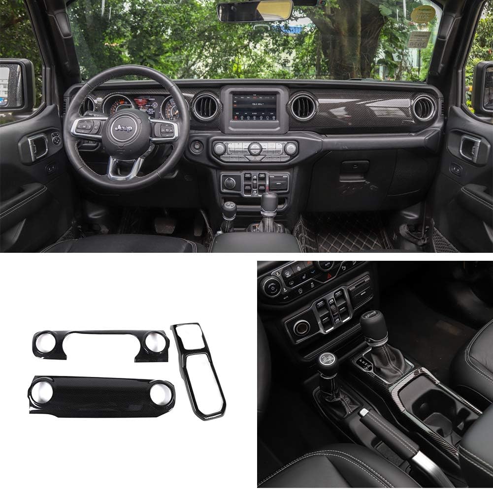Bestmotoring Carbon Fiber Car Center Console Cover Trim,Dashboard Decorative Cover,Gear Shift Panel Cover for Jeep Wrangler JL 2018-2019