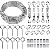 TooTaci Turnbuckle Wire Tensioner Kit, 100ft 1/16 Vinyl Coated Wire Rope | 7x7 Strand 304 Stainless Steel Cable Core with M5 Turnbuckles for Curtain, Garden Trellis, String Lights, Climbing Plants