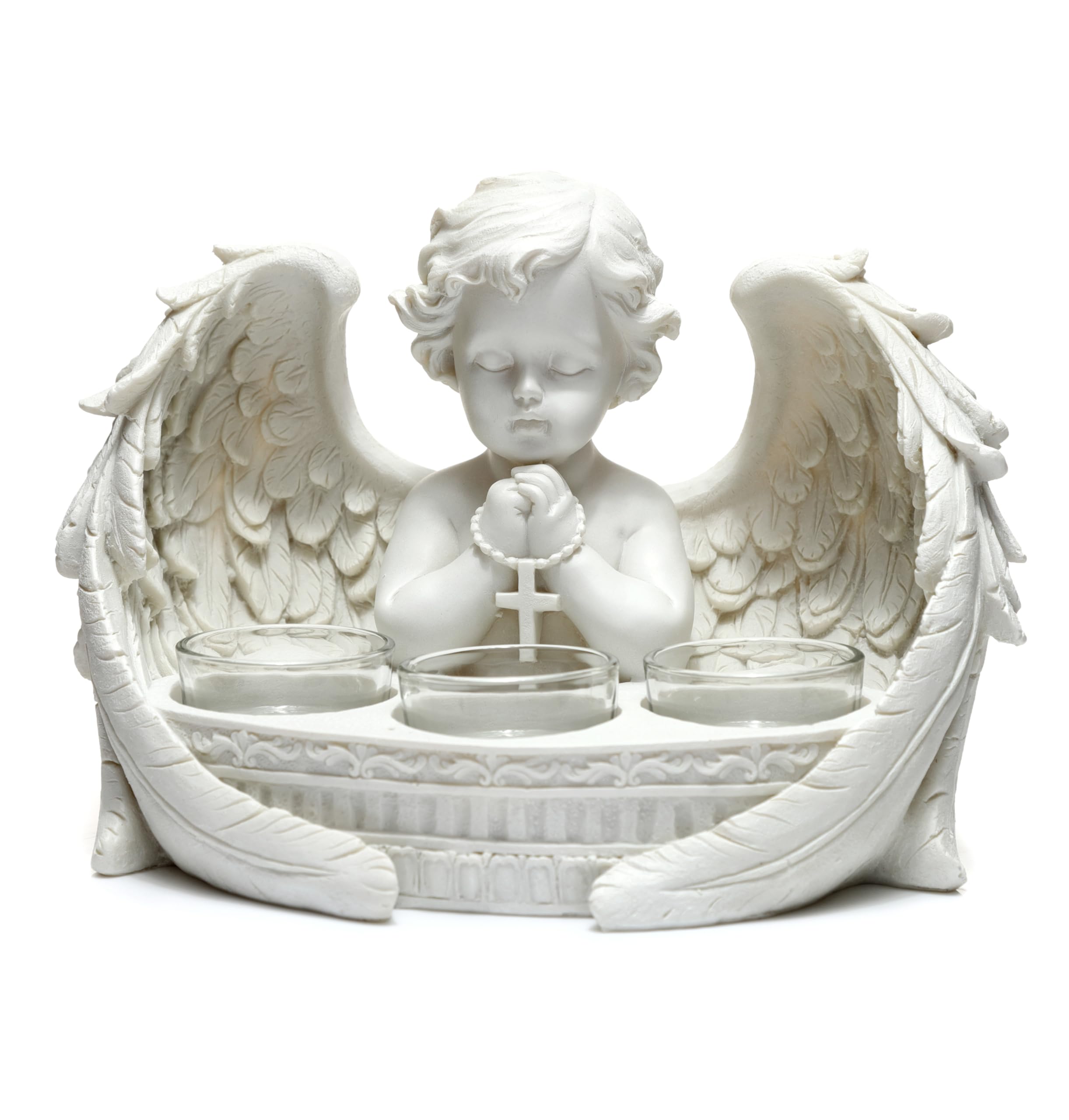 Puckator White Cherub 3 Tea Light Candle Holder - Table Decorations Centrepiece - Candle Stand - Tealight Lights Holder - Meditation Candle Holders - Home Living Room Decor Accessories