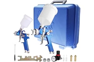 ROIKETU HVLP Paint Sprayer-2 Set Paint Spray Gun,0.8mm 150ml & 1.4mm 600ml Paint Gun with Air Pressure Regulator Gauge Paint Sprayer for House Painting,Cars,Furniture